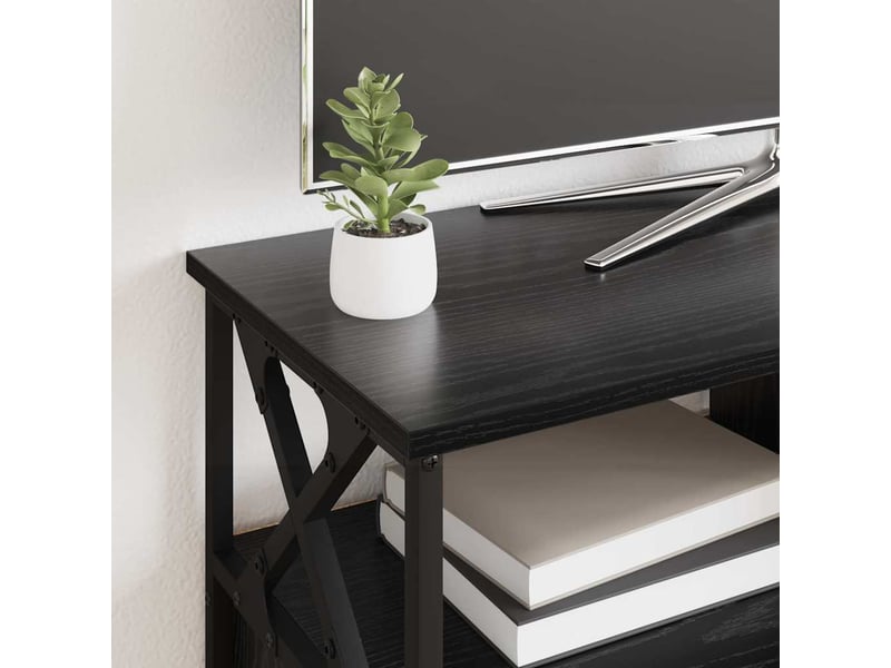  Meuble tv - banc tv - meuble de rangement chêne noir 90 x 33 x 45 cm bois d'ingénierie et acier  - Conforama D