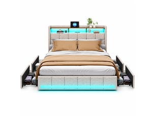 Lit avec rangement 140x190 cm <strong></strong> <strong></strong> coloris beige