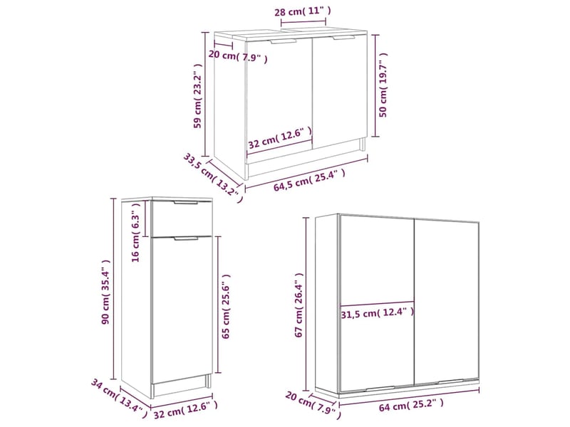  Ensemble d'armoires de salle de bain 4 pcs sonoma gris cf63026  - Conforama E