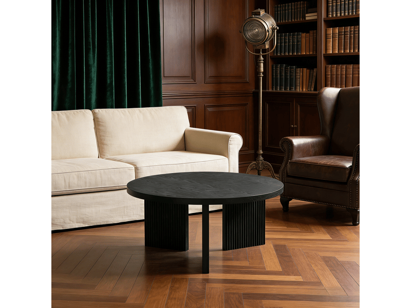  Table basse ronde compacte à pieds rainurés pour salon, chambre ou bureau, en mdf noir pour intérieur  - Conforama C