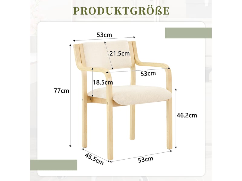  Lot de 2 chaises de salle à manger,avec accoudoirs,tissu teddy,blanc  - Conforama C