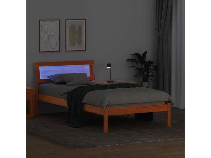  Lit simple- lit adulte -  cadre de lit avec tête de lit brun  90 x 200 cm pin massif  - Conforama C