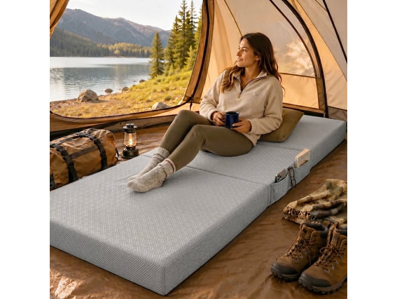  Matelas pliant 90 x 200 cm, 15 cm, mousse à mémoire de forme gel, gris clair  - Conforama D