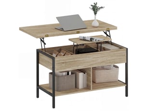Table basse relevable et extensible avec rangements bois naturel et noir 98x49x55 cm