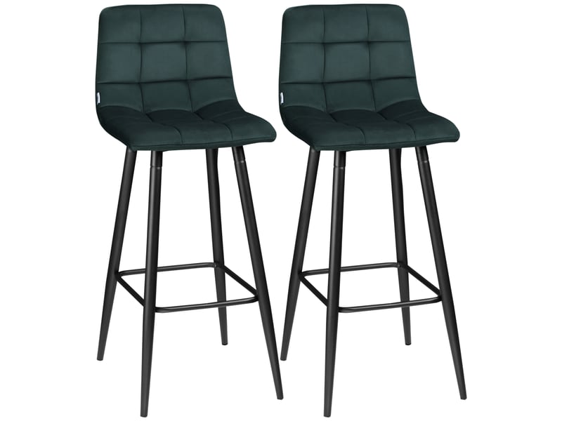  Lot de 2 tabourets de bar design surface en velours capitonné et pieds en acier hauteur 77 cm vert foncé  - Conforama B
