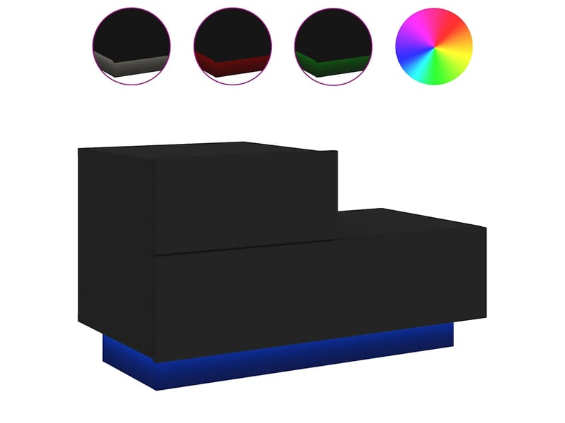  Table de chevet - cabinet de chevet - table de nuit avec lumières led noir 70x36x40,5 cm  - Conforama A