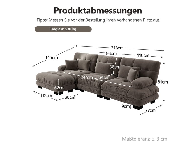  Canapé modulable d’angle avec ottomane en tissu marron  - Conforama C