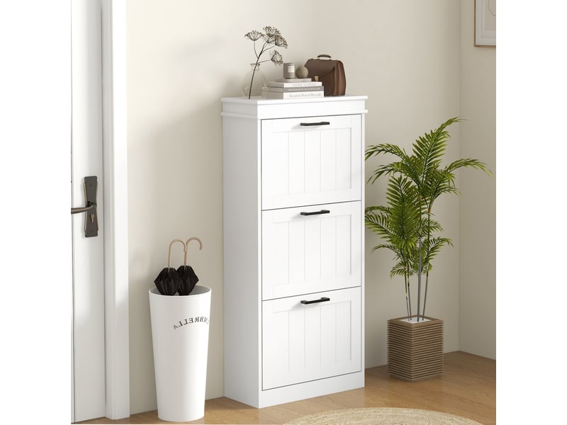 Meuble à chaussures, 3 portes abattants 15 paires, étagères réglables, pour entrée, couloir, 54 x 24 x 117,5 cm, blanc - Conforama C