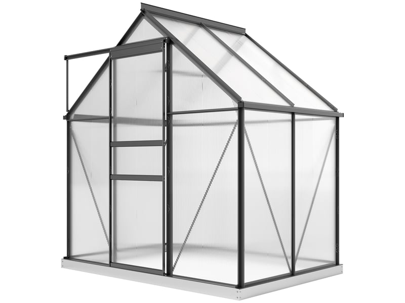  Serre en polycarbonate et aluminium avec porte à charnières et fenêtre de toit, 192,5 x 131 x 200 cm, grise  - Conforama B