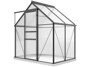 Serre en polycarbonate et aluminium avec porte à charnières et fenêtre de toit, 192,5 x 131 x 200 cm, grise