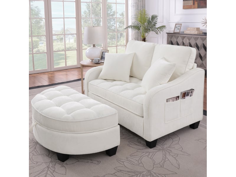  Canapé convertible modenvie 2 en 1 avec pouf de rangement 1 place 132 x 129 x 93 cm beige  - Conforama E