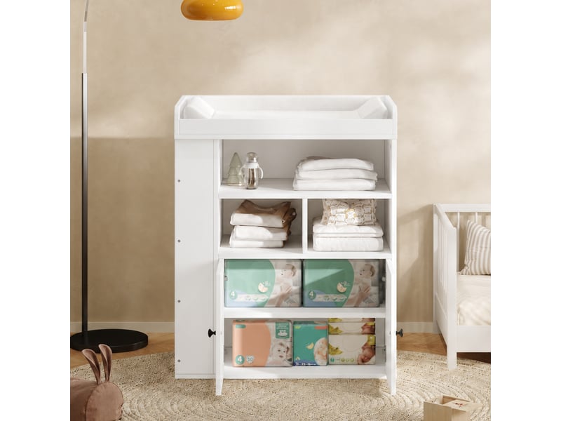  Commode à langer 2 en 1, 82x50x100 cm, meuble à langer avec rangements, mdf, blanc, sans matelas à langer  - Conforama W