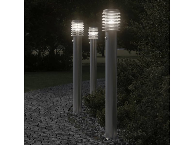  Lampadaire d'extérieur avec capteur argenté acier inoxydable argent 02_0042525  - Conforama B
