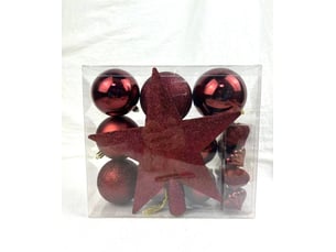 Kit de 18 boules de noël en plastique grenat