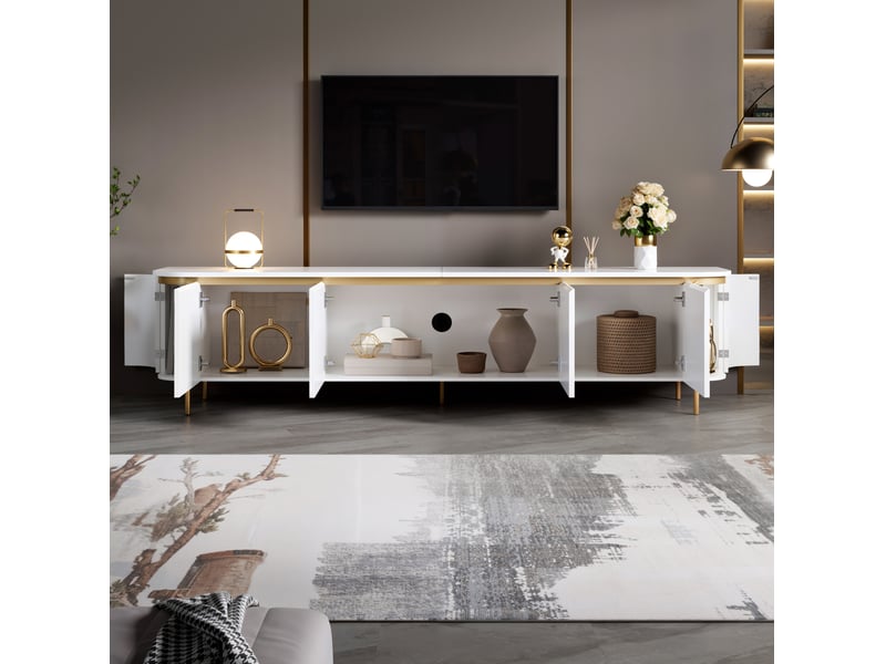  Meuble tv bas avec 6 portes 180x38x46 cm en mdf blanc  - Conforama B