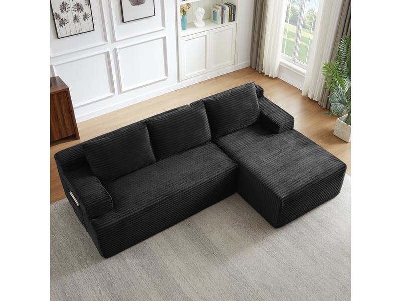  Canapé d'angle en velours côtelé 3 places, sans montage, modulaire, assise profonde, confort moelleux, design nuage  - Conforama E