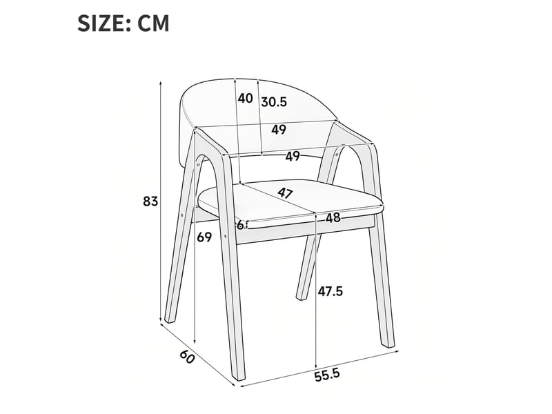  Chaise de salle à manger par lot de 4 avec accoudoirs et assise rembourrée en lin et bois noyer et beige avoine  - Conforama C