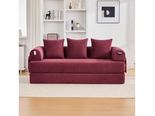 Canapé pliable 3 places 200x94x67 cm modulable métal rouge bordeaux