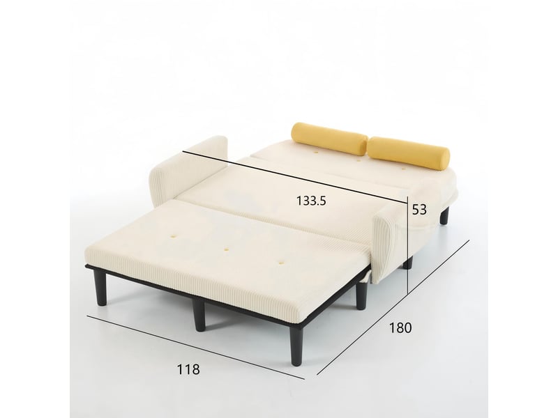 Fauteuil relax convertible avec coffre de rangement, canapé lit 2 places en tissu côtelé ivoire pour salon moderne - Conforama C