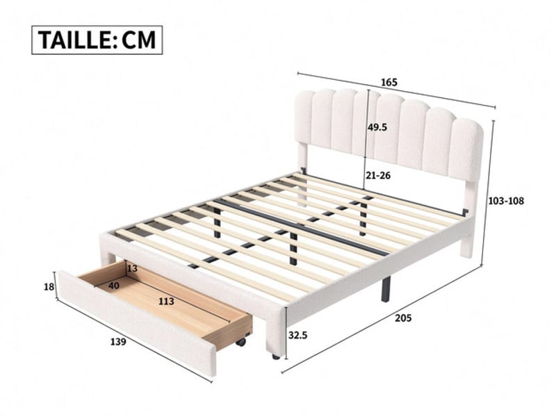 Lit coffre 160x200 cm ezssw, coloris blanc - Conforama C