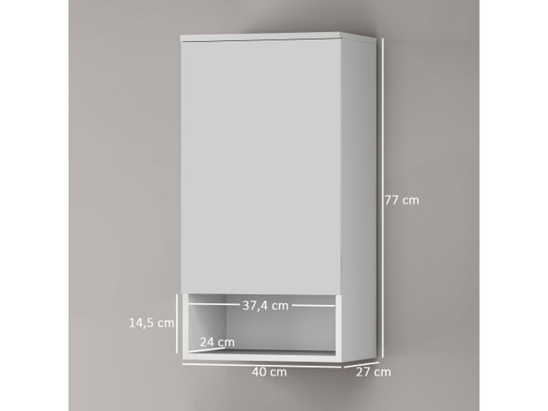  Armoire murale blanche 40x27x77 cm, portes, étagères réglables, compartiment ouvert, salle de bain et cuisine  - Conforama C