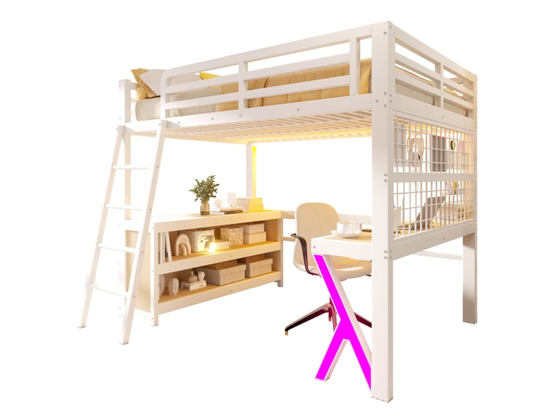 Lit mezzanine 140x200 cm, bureau, led contrôlée par application, rangements, métal Fay Lum - Conforama A