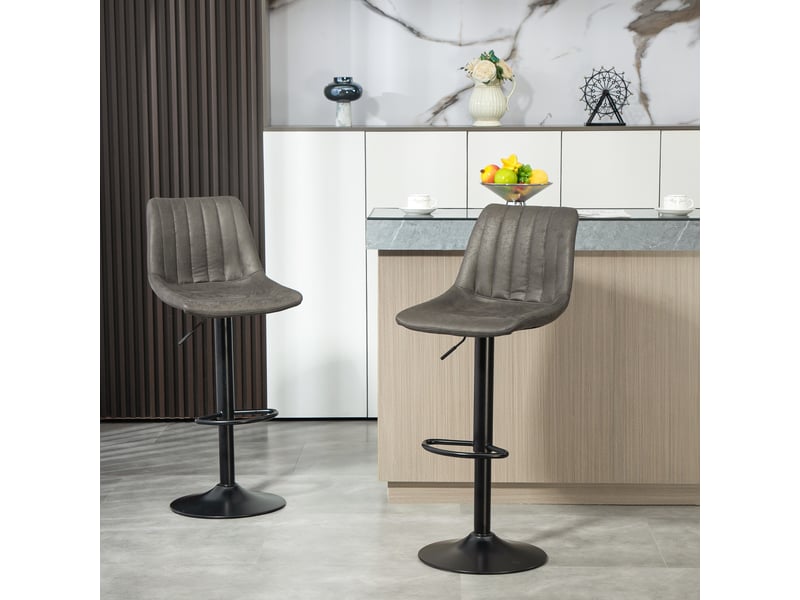  Ensemble de 2 tabourets de bar style rétro, avec repose-pieds, réglables en hauteur, vérin à gaz, gris foncé  - Conforama D