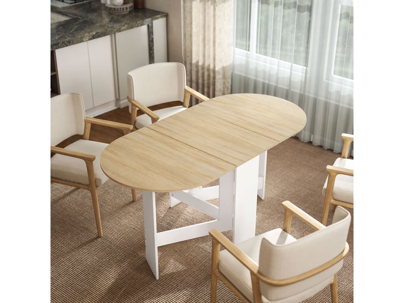  Table à manger pliante, table pliante cuisine ovale jusqu'à 6 personnes, salle à manger, pour petits espaces, bois naturel  - Conforama D