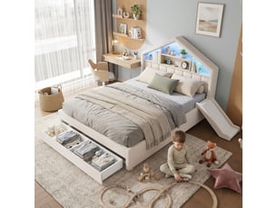 Lit cabane 140x200 cm <strong>OOIILLEE</strong> <strong>CARDUME ESTIVAL</strong> coloris beige