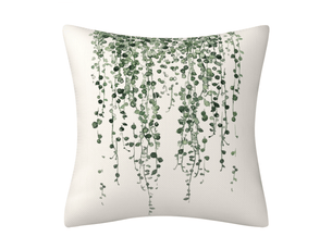 Housse de coussin feuilles 45 x 45 cm plante verte botanique polyester lin décoratif taie d'oreiller pour canapé salon chambre 4 pièces