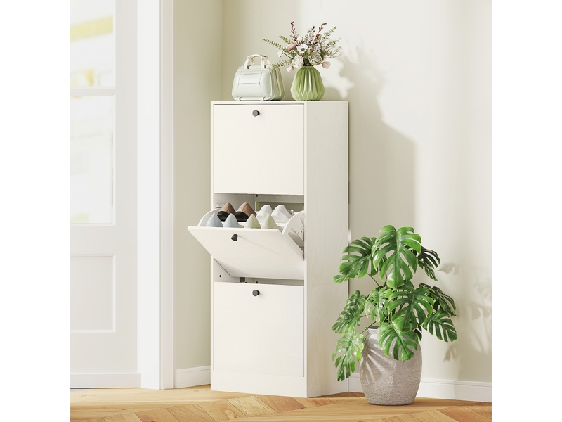  Meuble à chaussures à 3 portes battantes, étagères réglables et design compact, 47 x 28 x 115 cm, blanc finition bois  - Conforama B