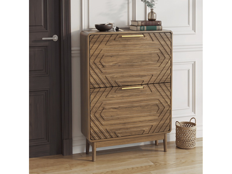  Meuble à chaussures 60 cm en mdf bois foncé, 2 portes abattantes, style campagne, rangement d'entrée élégant  - Conforama B