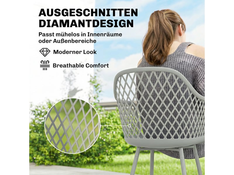  Lot de 4 chaises de jardin avec accoudoirs plastique et métal gris 56 x 51 x 84 cm  - Conforama E