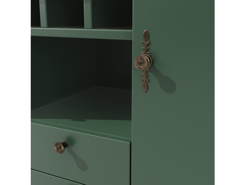 Table haute extensible 120 à 180 x 40 x 76 cm vert antique en mdf, avec rangement et fonction bar - Conforama E