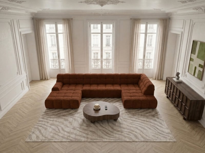  Bobochic canapé panoramique avance-recule électrique andre tissu texturé orange  angle droit ANDRE - Conforama C