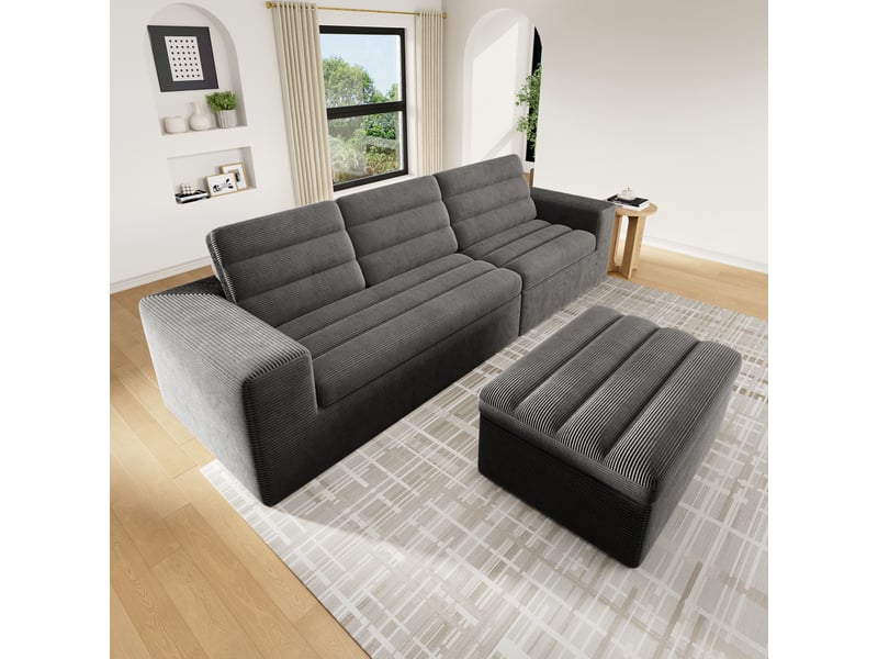 Canapé d'angle modulable 4 places 253x161x89 cm, design sans cadre, modules combinables, velours côtelé, gris foncé OMNIGLINT TRADING LTD - Conforama E
