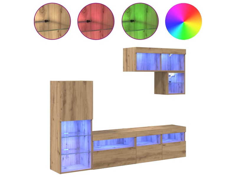  Meubles tv - banc tv - meuble de rangement muraux 6 pcs chêne artisanal bois d'ingénierie  - Conforama D