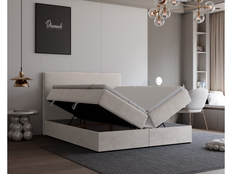 Lit coffre giulia - 180x200 cm - avec matelas et surmatelas - velours dense - crème GIULIA - Conforama C