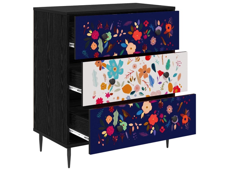  Commode chambre, meuble de rangement mainz imprimé floral 66 x 36,5 x 76 cm chêne noir  - Conforama C