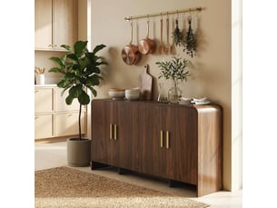 Buffet fischbach design élégant noyer & métal doré meuble tv rangement 152 cm