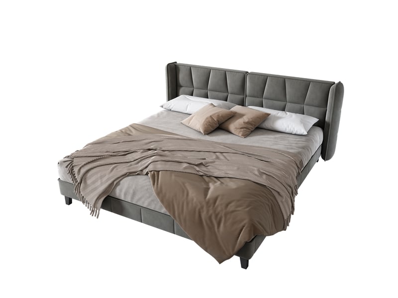  Lit rembourré 180 x 200 cm avec sommier à lattes et tête de lit, lit enfant, pour adultes et adolescents, support à lattes en bois, montage facile, velours, gris  - Conforama A