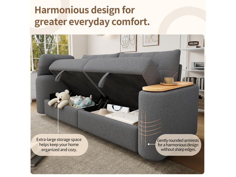 Canapé modulaire 2 places 207,5 x 80 cm – gris – rangement, table pivotante et appuie-tête intégré - Conforama E