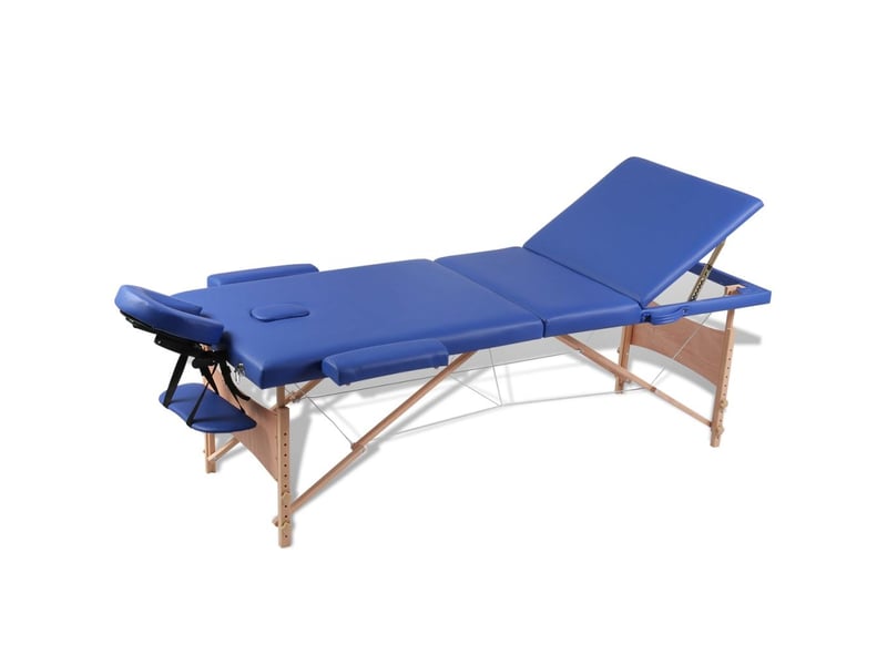  Table pliable de massage 3 zones avec cadre en bois bleu 02_0001882  - Conforama A