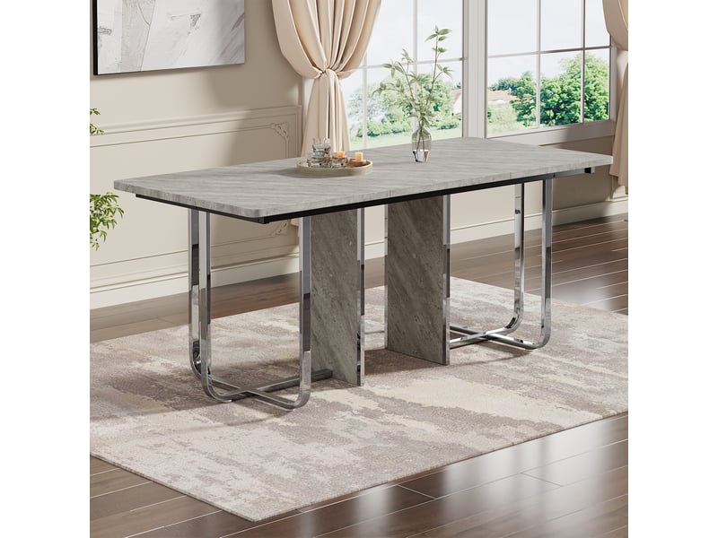  Table rectangulaire grise avec pieds chromés 180 x 80 cm Fay Lum - Conforama B