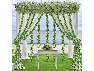 ​guirlande fleur artificis rose vigne decoration mariage, 4 pcs soie fleur décoration fausse plante suspendues florale pour fête jardin maison arc cérémonie mur exterieur(blanc)
