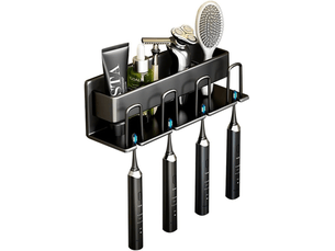Porte-brosse à dents mural, adapté au porte-gobelet et au porte-brosse à dents de la salle de bain (noir, quatre pièces)