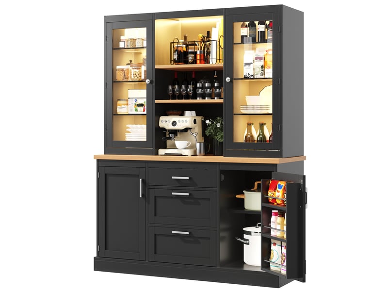 Buffet de cuisine 140x40x185 cm noir avec led rgb et 3 tiroirs  - Conforama A
