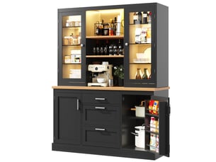 Buffet de cuisine 140x40x185 cm noir avec led rgb et 3 tiroirs