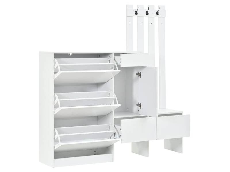 Vestiaire d'entrée 7-en-1 avec meuble à chaussures 160x35x160 cm blanc mdf - Conforama D