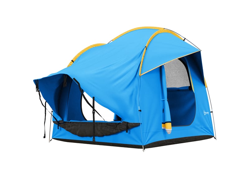  Tente de voiture pour suv hayon 5-6 personnes avec 3 portes, fenêtre en maille, pour trekking, randonnée, bleu et orange  - Conforama A